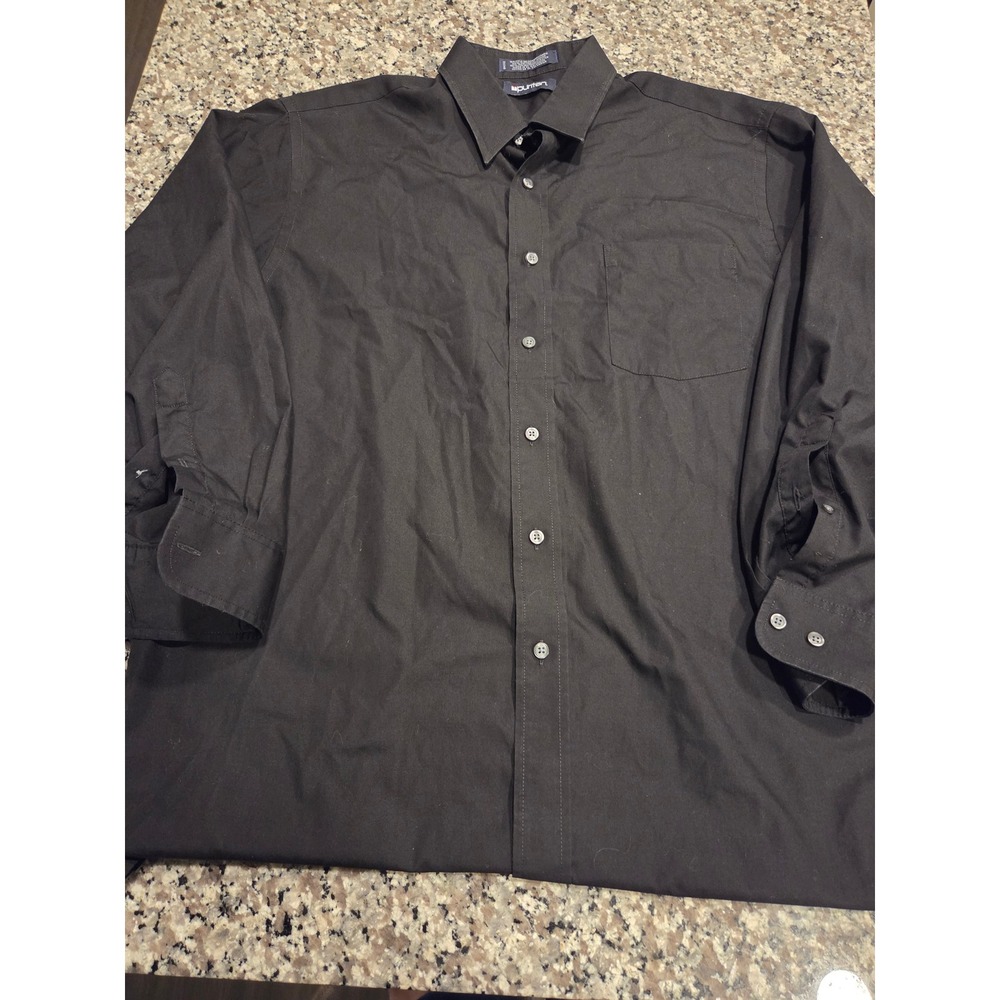 Puritan Button Down Shirt Mens L Black Long Sleeve Wrinkle Free Dress Shirt